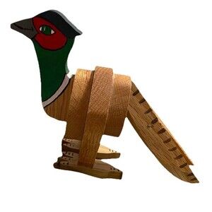Vintage Handmade & Painted Wood Pheasant Or Roadrunner Sculpture Cabin Man Cave